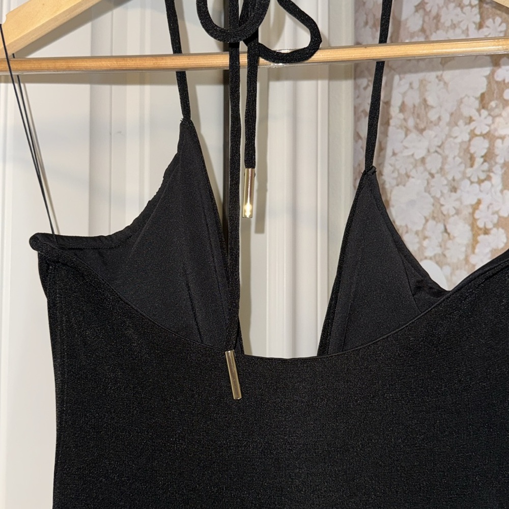 Strappy Black Midi Dress with Front Slit - Picture 6 of 6